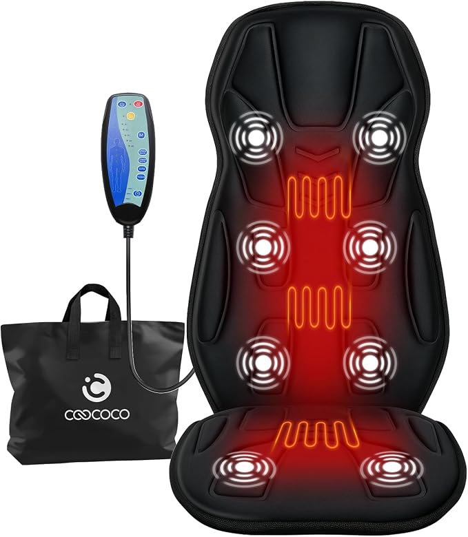CooCoCo Back Massager with Heat, 8 Vibrating Motors Massage Chair Pad with 2 by CooCoCo