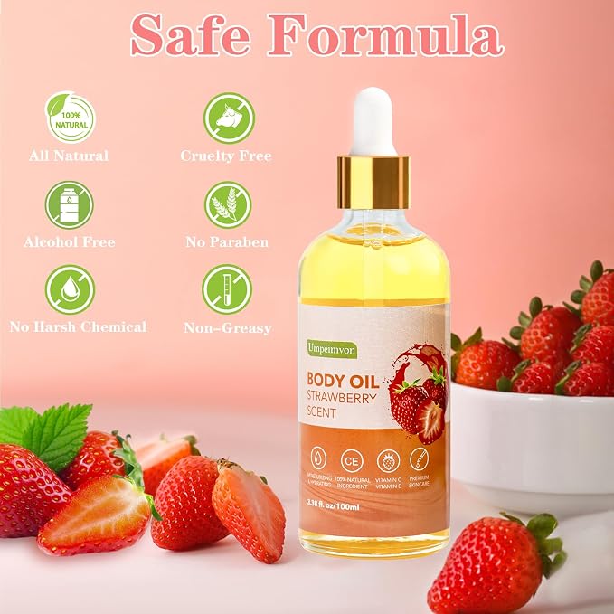 2 Pack 3.38 fl.oz Strawberry Body Oil after Shower, Vitamin C & E Gua Sha Body - Image 4