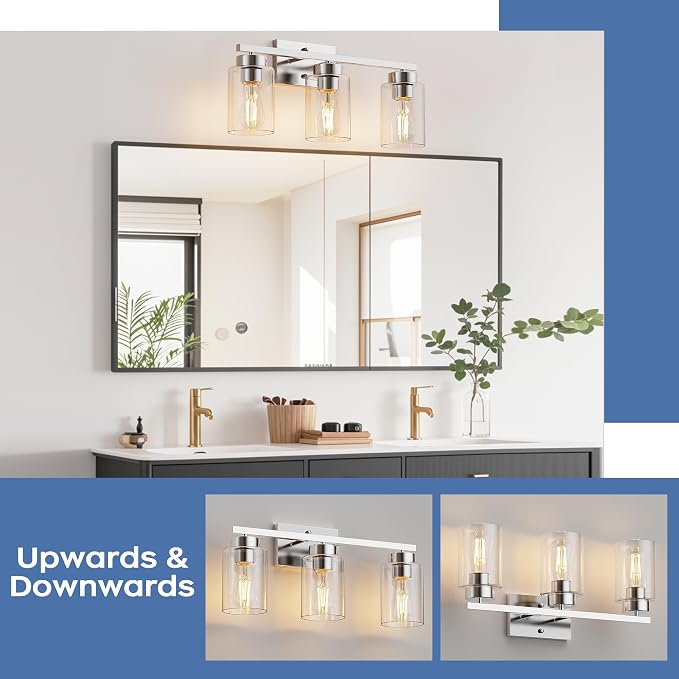 PARTPHONER 3-Light Bathroom Light Fixtures, Brushed Nickel Vanity Light - Image 6
