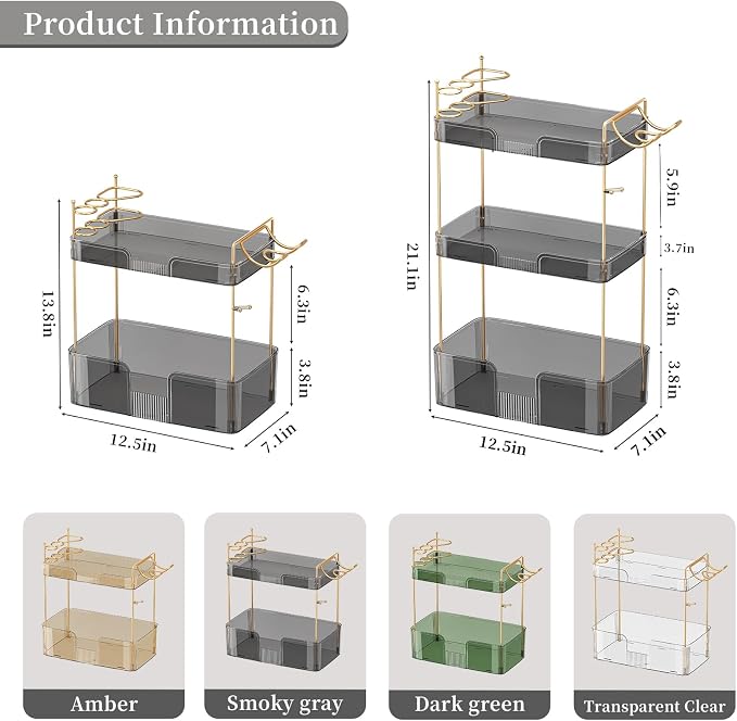Akinbas 3 Tier Bathroom Organizer Countertop Makeup Perfume Tray Skincare - Image 3
