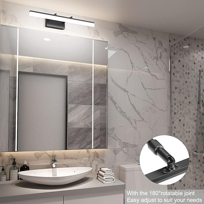 Aipsun 24 inch Black LED Vanity Light Adjustable Modern Bathroom Vanity Light - Image 3