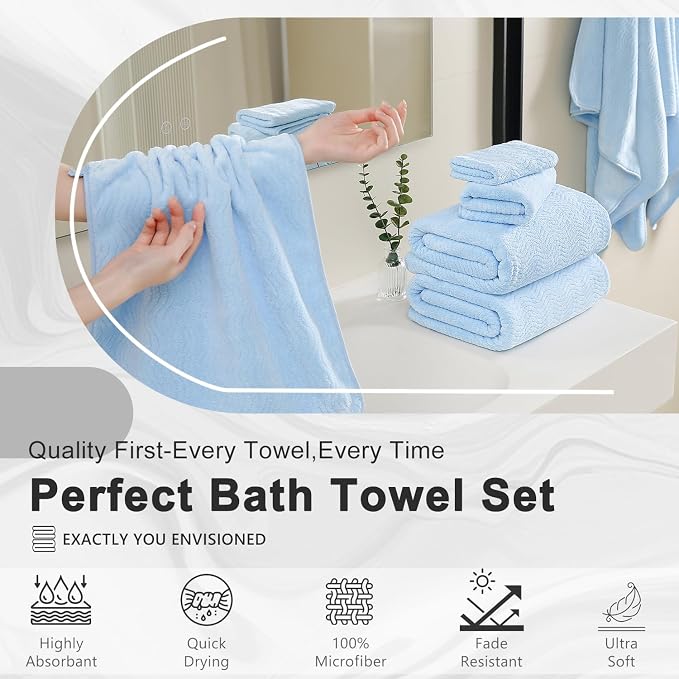 4 Piece Extra Large Bath Towel 35"x70" Oversized Bath Sheet Blue Bath Towel Set - Image 7