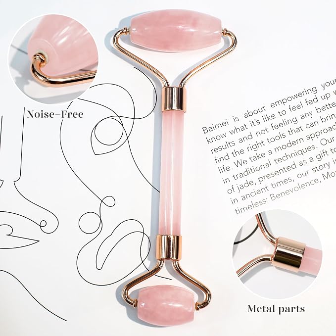 BAIMEI Rose Quartz Roller Set & Xiuyan Jade Gua Sha – Face Massager Tool and - Image 2