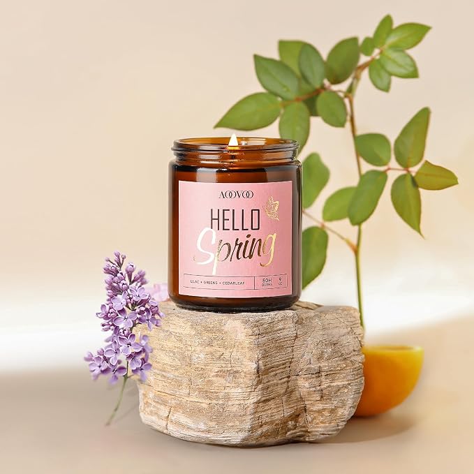 AOOVOO Hello Spring Candles - 9 oz Lilac Scented Candles - Image 2