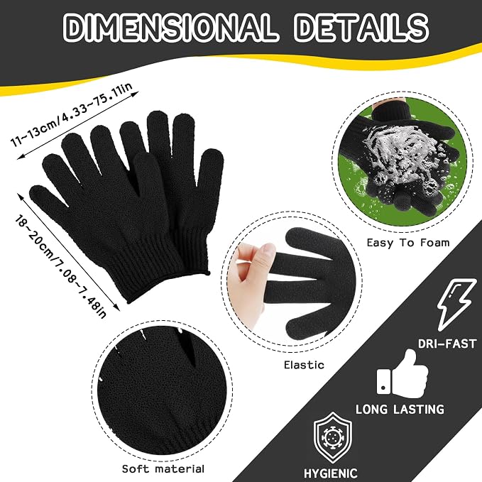 Sibba 3 Pcs Exfoliating Body Scrubber Bath Gloves Set Back Scrubber Shower - Image 3