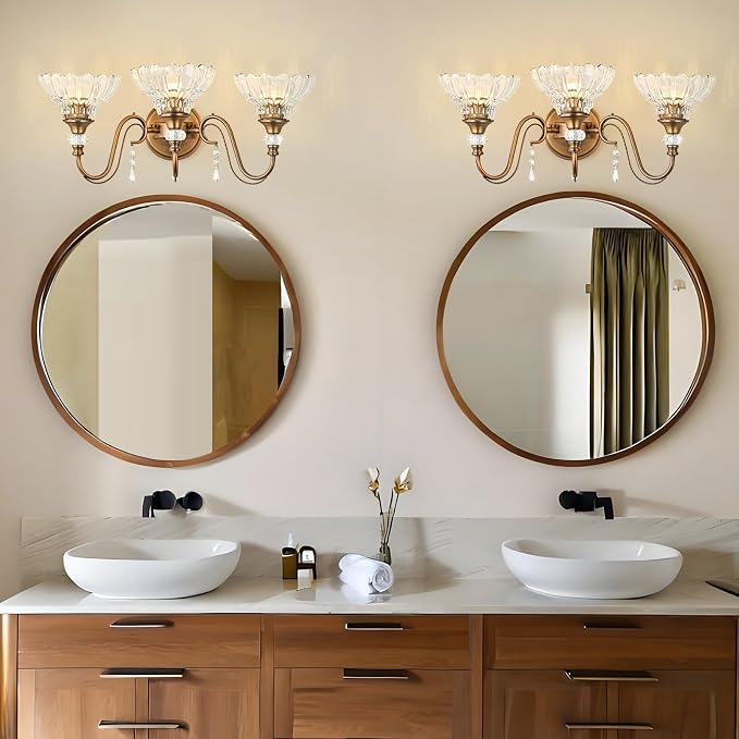 Vintage Bathroom Vanity Light, 3-Light Matte Antique Brass Finish Wall Sconce - Image 2