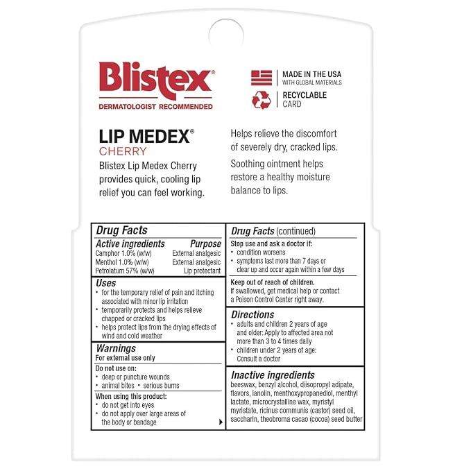 Blistex Cherry Lip Medex, 0.35 oz Each, Advanced Hydration, Medicated Relief - Image 2