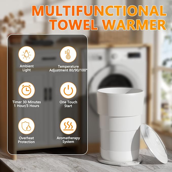 Foldable Towel Warmer for Bathroom, Large Towel Warmer Bucket, Auto Shut Off - Image 4