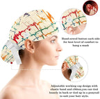 Women Working Cap with Buttons Bouffant Hat Autumn Leaves Nurse Scrub Caps Long - Image 3