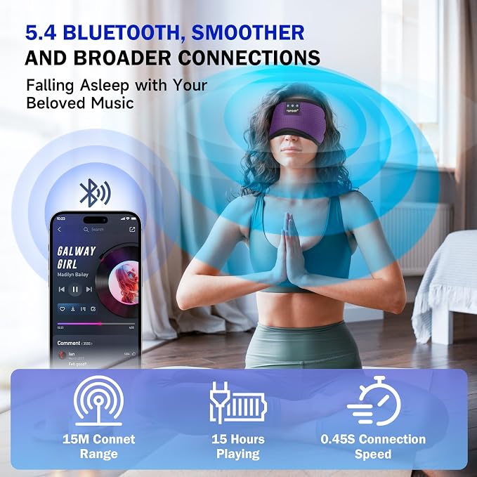 TOPOINT Sleep Mask with Bluetooth Headphones, Breathable Silk Eye Mask - Image 3