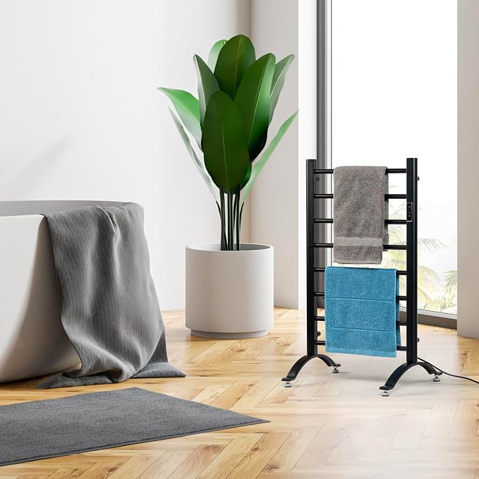 MyGift Hotel Series Matte Black Carbon Steel Towel Warmer Rack - Image 5