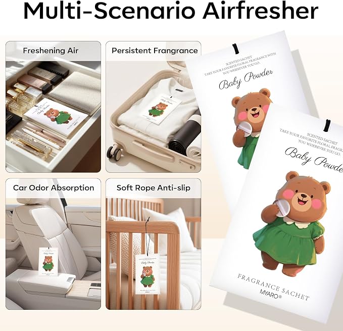 MYARO 12 Packs Baby Powder Scent Sachets Room Air Freshener - Image 3