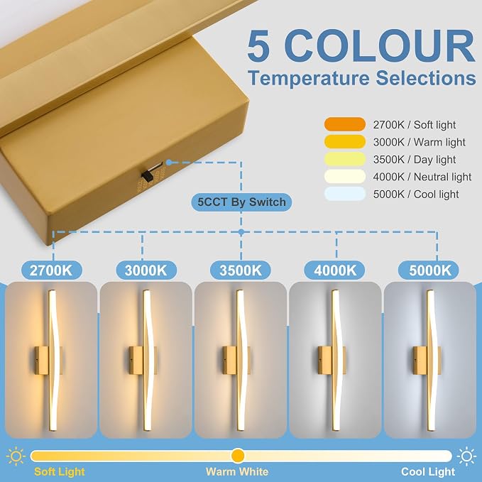 Modern Bathroom Vanity Light 24 inch, Dimmable 5CCT Led Bathroom Light Fixture - Image 2