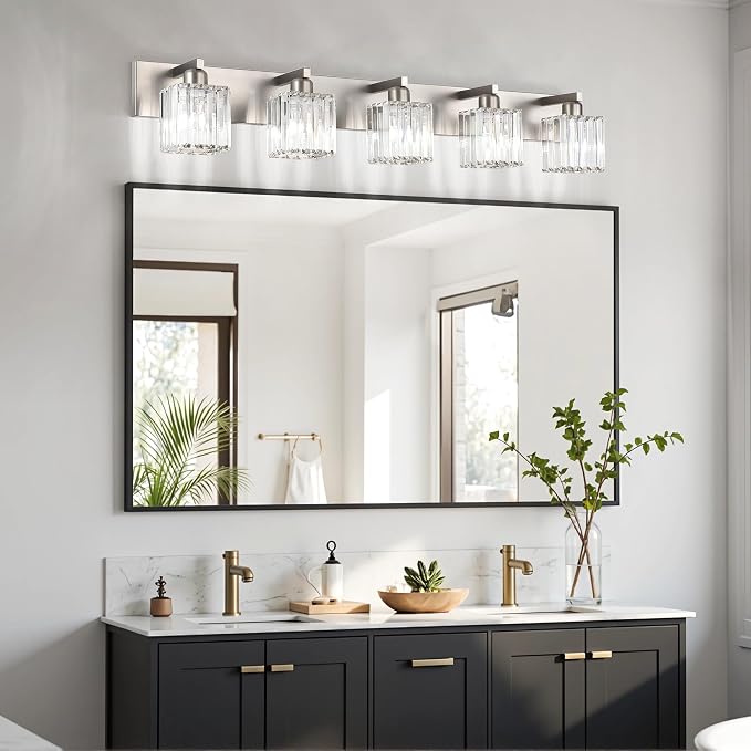 Aipsun Brushed Nickel Bathroom Lighting Fixtures 5 Light Vanity Light Crystal - Image 3