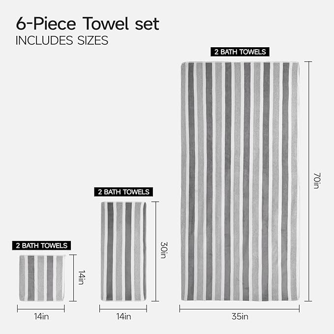 REDKISS Ultra Soft Bath Towel Sets 6-Piece 35"x70" | 100% Microfiber, Highly - Image 3
