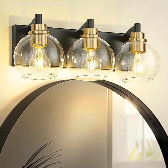 Bathroom Light Fixtures, 3-Light Black and Gold Bathroom Vanity Light, Modern by Metwet