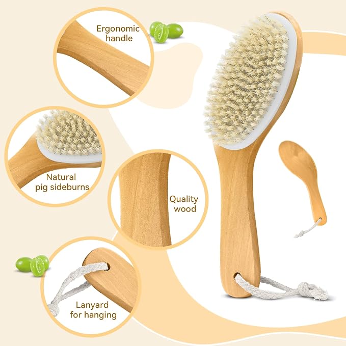 6 Pack Dry Brushing Body Brush, Soft Natural Bristle Exfoliating Dry Brush - Image 3