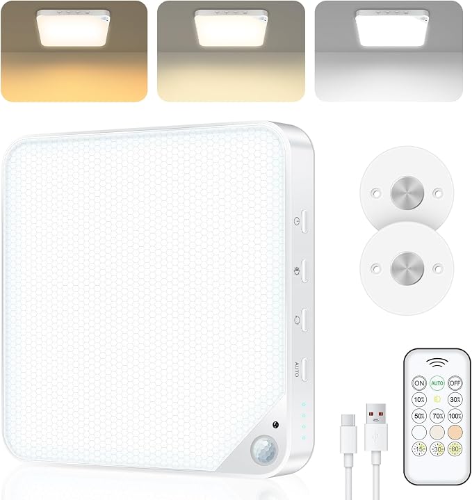 Rechargeable 6W Motion Sensor Ceiling Light Indoor, Wireless Magnetic Stick on by ShunFSC