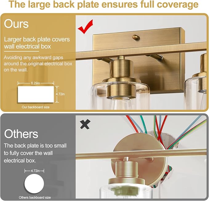 Indoi 3 Light Bathroom Light Fixtures, Brass Vanity Lights - Image 5