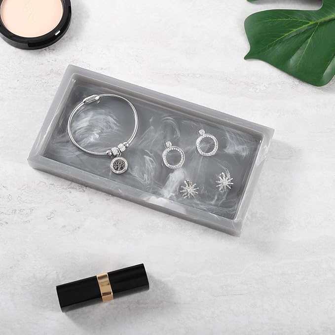 Luxspire Bathroom Vanity Tray, 8 x 4 inch Resin Dresser Jewelry Ring Dish Tank - Image 4