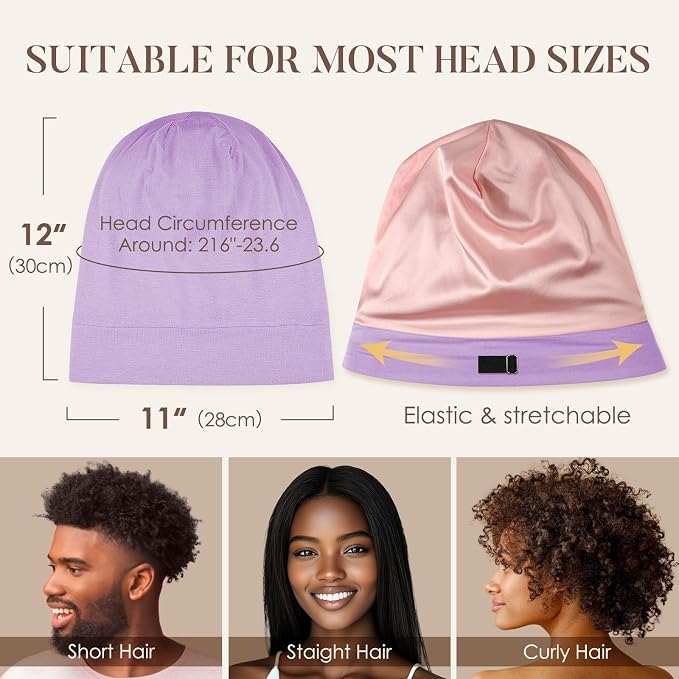 LULUSILK Mulberry Silk Lined Sleep Cap, No More Frizzy Tangled Hair, Stay On - Image 5