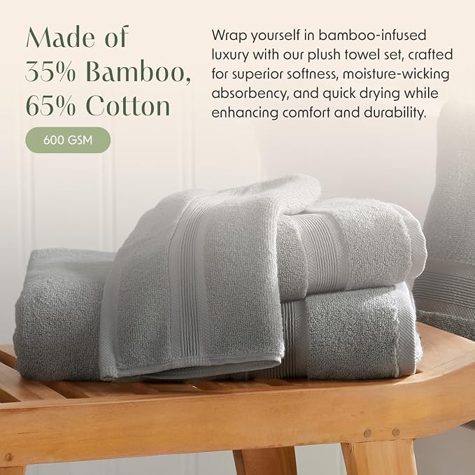 Springtree Home Luxury Bamboo Rayon Bath Towel Set of 4 | 35% Bamboo Rayon - Image 3