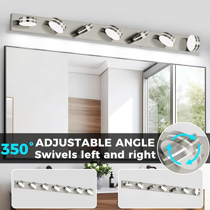 55.12inch Brushed Nickel Vanity Light Fixtures, 7 Light LED Bathroom Vanity - Image 4