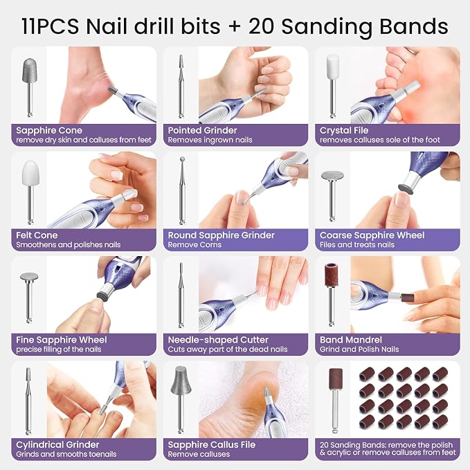 36-Piece DW2180 Professional Manicure Pedicure Kit, Electric Nail File Set - Image 5