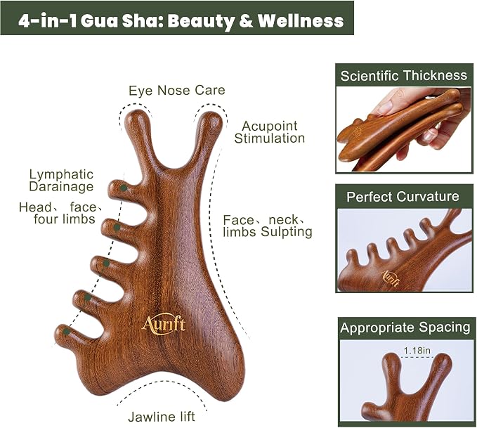Mother’s Day Gift for Mom, 4-in-1 Wooden Gua Sha Facial Tools & Hair Detangler - Image 5