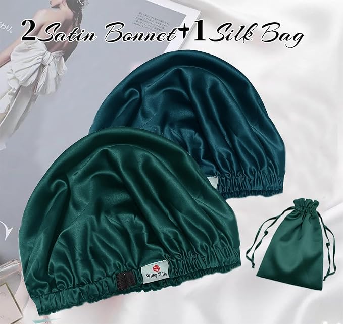 3Pcs Hair Bonnets For Sleeping Satin Bonnet For Women Silk Bonnets Womens Curly - Image 2