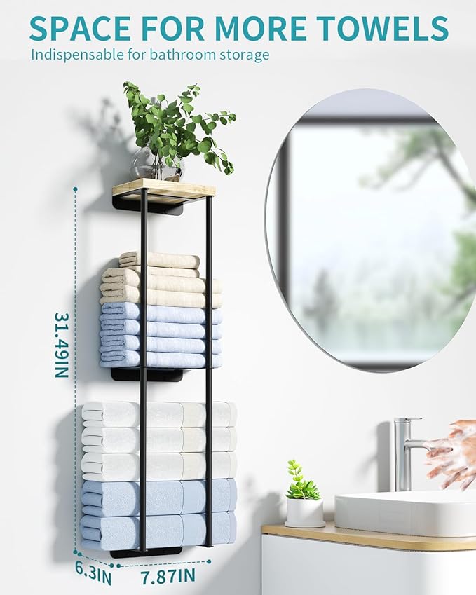 Towel Racks for Bathroom, 2 Tier Wall Towel Holder - Image 2