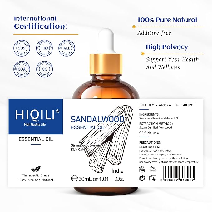 HIQILI Sandalwood Essential Oils 1 Fl Oz, 100% Pure Natural Therapeutic Grade - Image 7