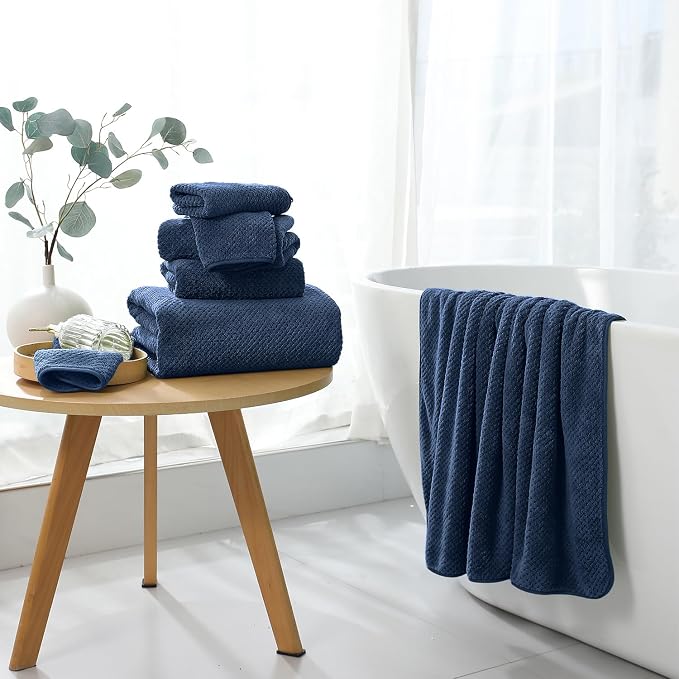 8 Piece Bathroom Towel Set Navy Blue |2 Oversized Large Bath Towels Sheet - Image 2