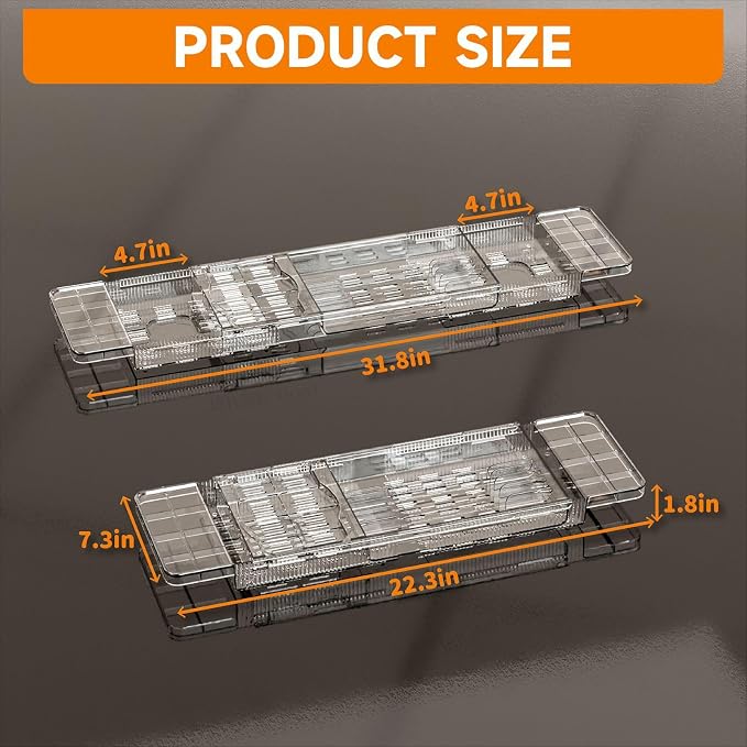 Expandable Bathtub Trays for Tub, Acrylic Bath Shelf Over Tub, - Image 2