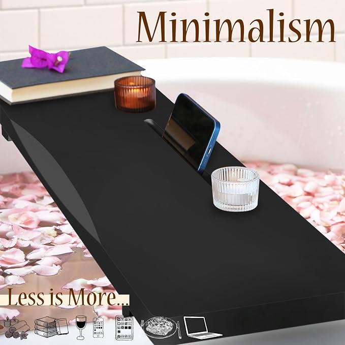 Stylish Black Bamboo Bathtub Tray Caddy - Image 3
