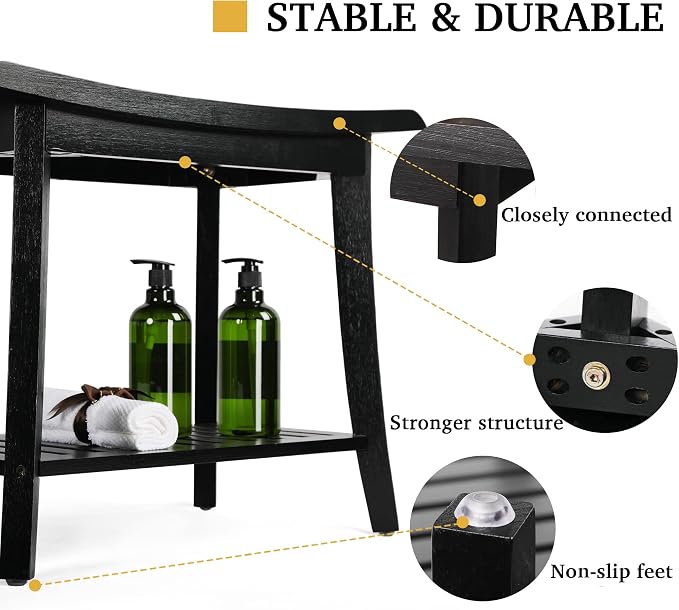 Bamboo Shower Bench Inside Shower Stool - Image 5