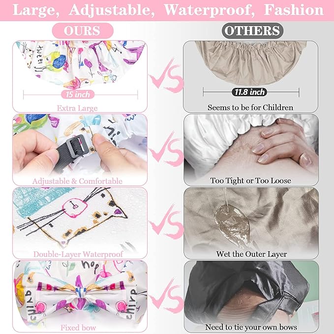 2 PCS Shower Caps, Reusable & Extra Large & Adjustable & Double Layer - Image 6