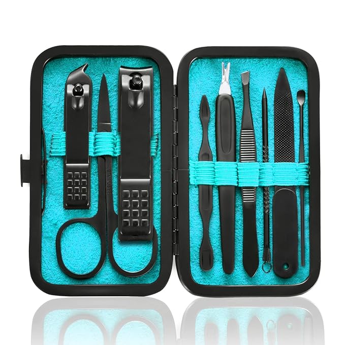 HANTEKAS Manicure Set 9 in 1 Stainless Steel, Nail Clippers Scissors Pedicure by HANTEKAS