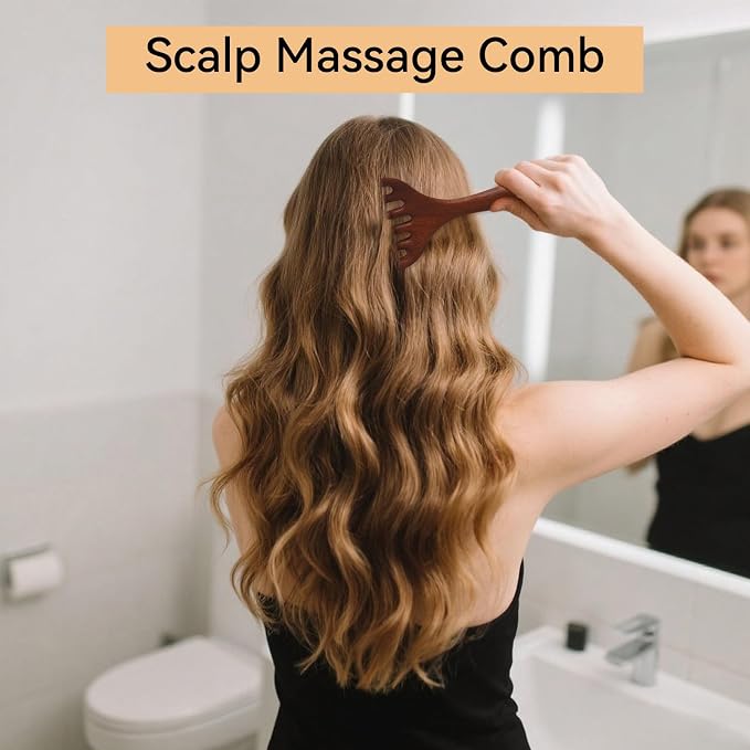 2 Pack Wooden Scalp Massage Tool, Sandalwood Manual Scalp Massager Wood Comb - Image 4