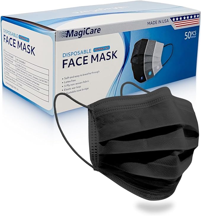 MAGICARE USA Made Black Face Masks, Disposable by MagiCare
