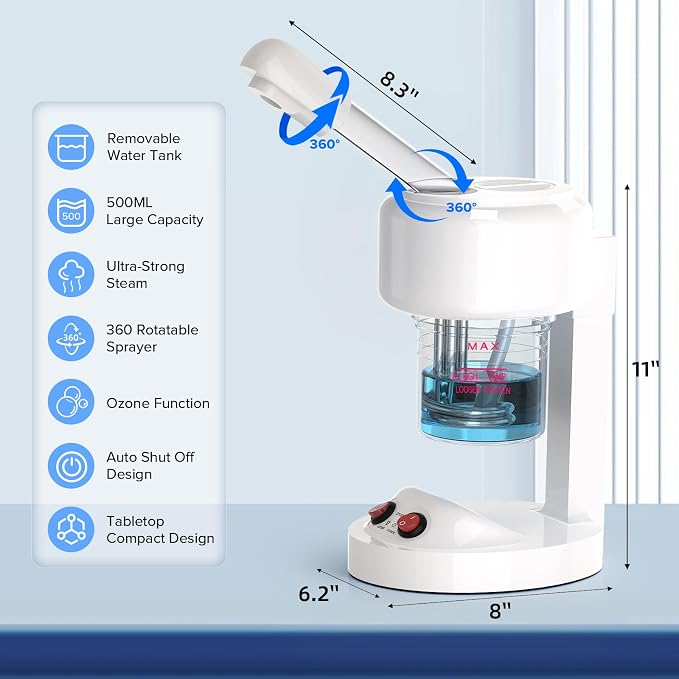 Portable Facial Steamer with Removable Water Cup, UV Ozone Nano Ionic Face - Image 4