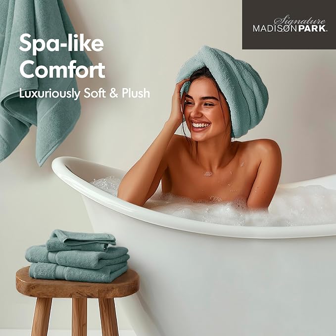 Madison Park 800GSM Bathroom Towel Set of 8 100% Cotton Bath Towel Set - Image 5