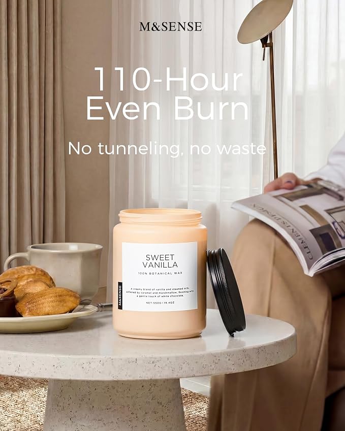 M&SENSE Vanilla Scented Candles, 19.4oz Large Natural Soy Wax, 110 Hours Long - Image 6
