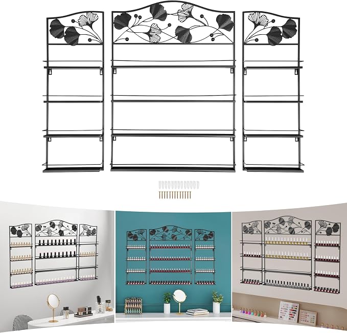 4 Tier Wall-Mounted Nail Polish Storage Racks 3PCS Metal Nail Polish Organizer - Image 7