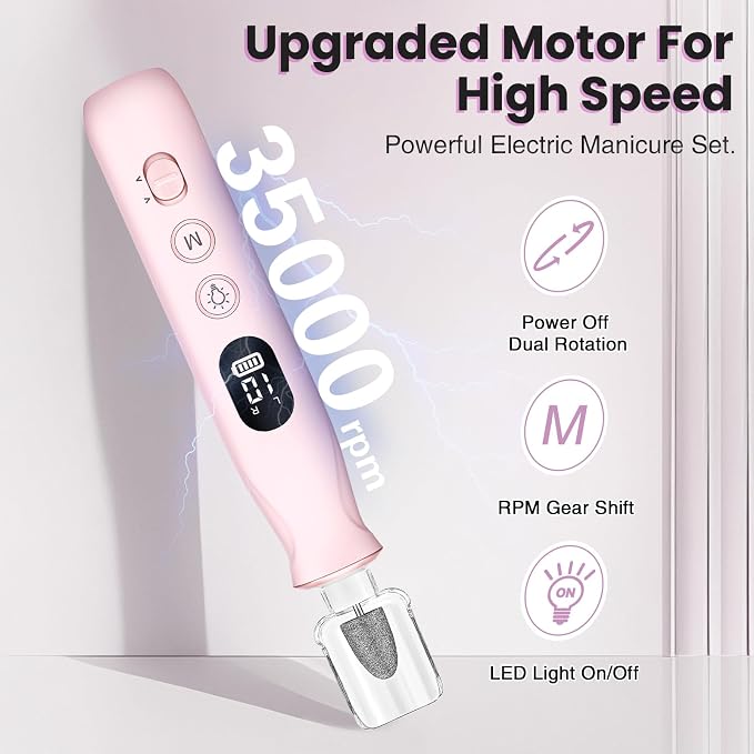 Electric Nail Drill, Cordless 2000 mAh Rechargeable Portable Nail File 12 in 1 - Image 4