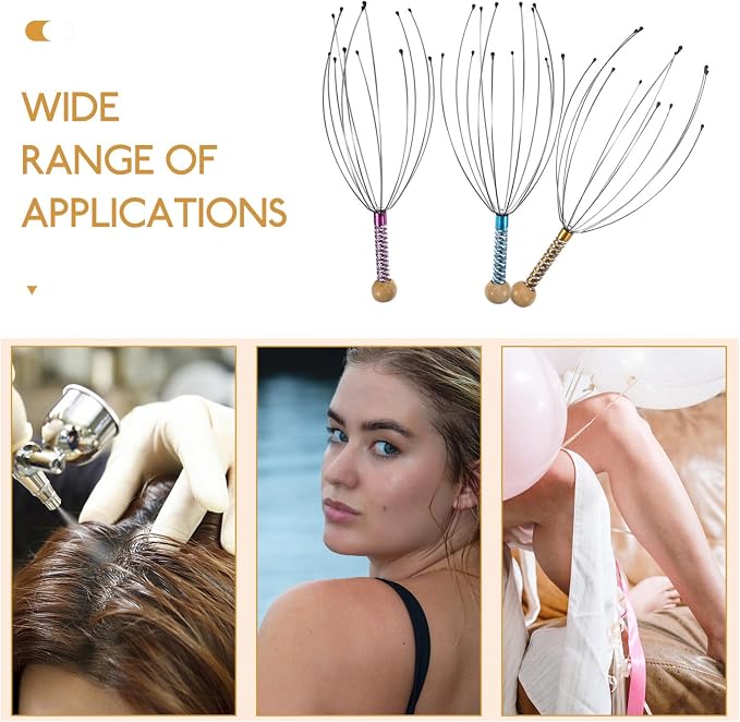 rosenice Scalp Massager Hand Held Therapeutic Head Scratcher Steel Wire Head - Image 4
