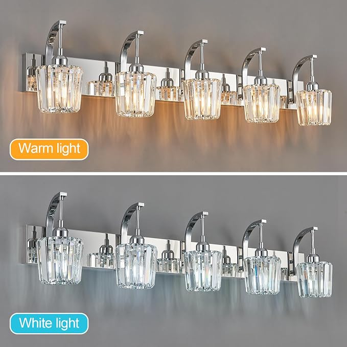 Modern Bathroom Vanity Light, 5-Light Chrome Wall Sconce - Image 5