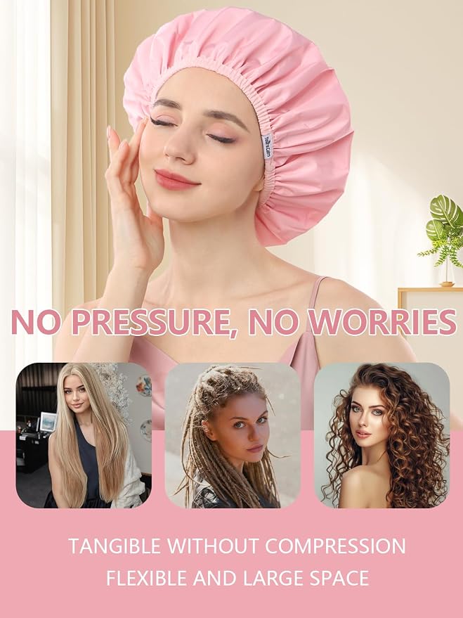 Years calm Shower Caps for Women Reusable Waterproof, Double Layer Waterproof - Image 8