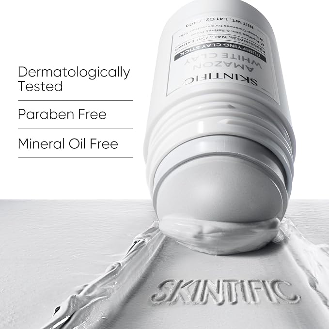 SKINTIFIC Amazonian White Clay Purifying Stick, Deep Clean Pores Mud Mask - Image 6