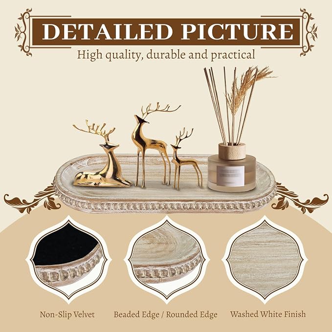 MAONAME Oval Long Narrow Wood Tray, Rustic Decorative Tray - Image 3
